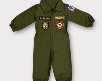 Personalized US Air Force Flight Suit for Toddler Custom Aviator Suit  with Name and Patches Baby Pilot Costume Top One Birthday Outfit
