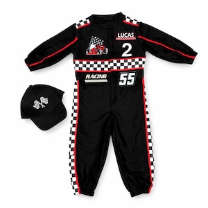 Traje de cumpleaños de Fast One - Traje de cumpleaños de coche de carreras para niños pequeños - Mono de carreras para niños - Traje de corredor negro imagen 4