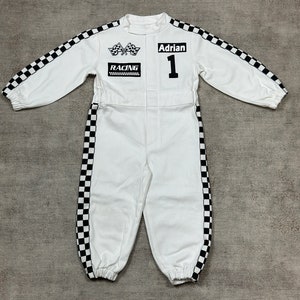 White Racing Suit Custom Personalized-Fast One Birthday Suit-Race Car Birthday-Two Fast Birthday Custom Race Suit-Halloween Costume image 2