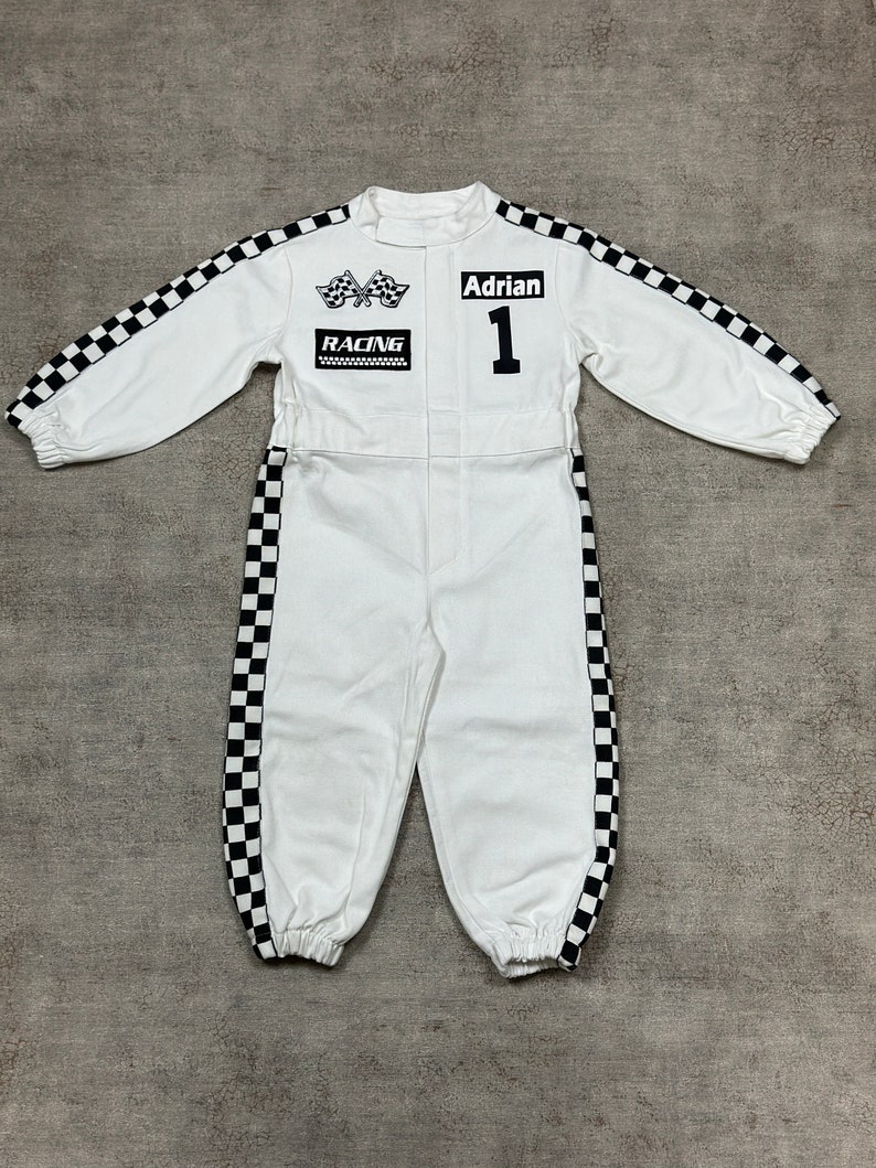 White Racing Suit Custom Personalized-Fast One Birthday Suit-Race Car Birthday-Two Fast Birthday Custom Race Suit-Halloween Costume image 2