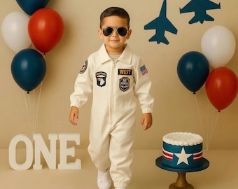 Air Force Pilot Costume for Kids – Personalized Flight Suit – Top One Birthday Aviator Outfit