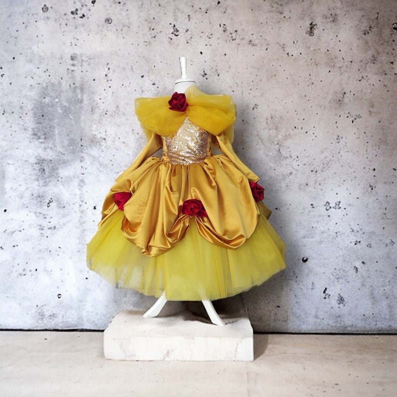 Beauty and the Beast Costume Princess Belle Sparkle Birthday Dress Enchanting Princess Belle Halloween Costume Baby Girl Special Occassion image 3