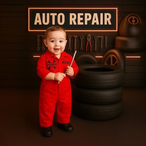 Red Toddler Mechanic Overalls - Toddler Birthday Outfit - Personalized Repairman Costume - Halloween Mechanic Costume- 1st Birthday Gift