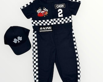 Traje de cumpleaños de Fast One - Disfraz de coche de carreras para niños pequeños - Mono de carreras para niños - Regalo para bebé niño