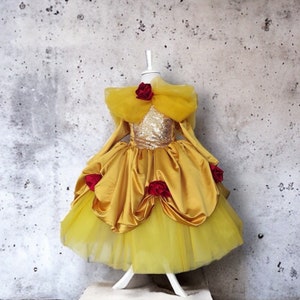 Beauty and the Beast Costume Princess Belle Sparkle Birthday Dress Enchanting Princess Belle Halloween Costume Baby Girl Special Occassion image 6