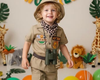 Custom Kids Safari Toddler Costume with Name, Wild One Birthday Outfit, Zookeeper Suit