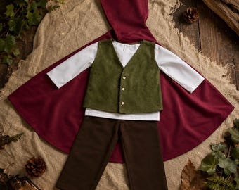 Traje medieval para niños pequeños - Traje de portador de anillos para bebé - Capa roja - Disfraz de Halloween