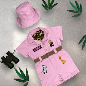 Personalized Pink Safari Costume for Girls - Zookeper Costume - Wild One Birthday Outfit - First Birthday Cake Smash Photoshoot Outfit