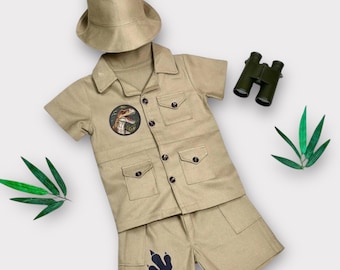 Costume da safari da dinosauro per bambini - Completo da compleanno T-Rex - Tuta da safari per bambini - Costume di Halloween