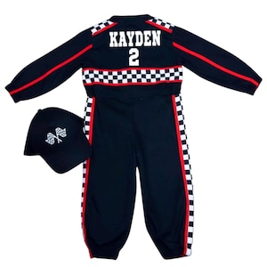 Traje de cumpleaños de Fast One - Traje de cumpleaños de coche de carreras para niños pequeños - Mono de carreras para niños - Traje de corredor negro imagen 5