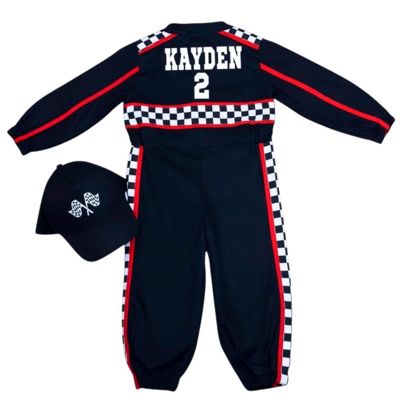Traje de cumpleaños de Fast One - Traje de cumpleaños de coche de carreras para niños pequeños - Mono de carreras para niños - Traje de corredor negro imagen 5