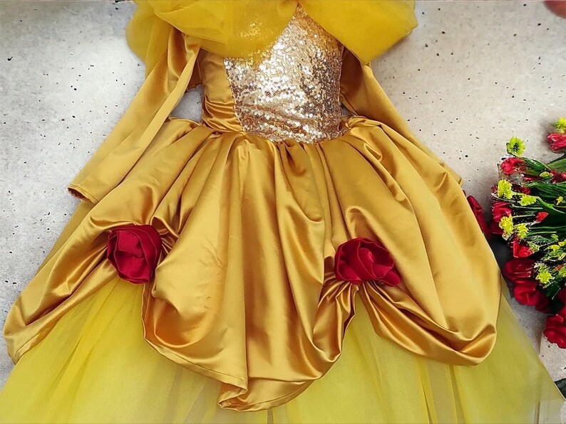 Beauty and the Beast Costume Princess Belle Sparkle Birthday Dress Enchanting Princess Belle Halloween Costume Baby Girl Special Occassion image 4