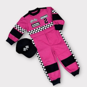 Hot Pink Racing Suit for Girls, Custom Personalized Racing Suit for Birthday Gift or Photoshoot Props, Halloween Costume