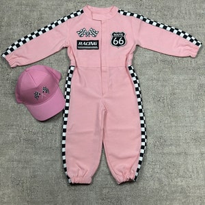 Personalized Pink Racer Long Sleeve Jumpsuit Two Fast Birthday Suit Baby Race Outfit Toddler Race Car Costume Halloween Costumes 画像 4