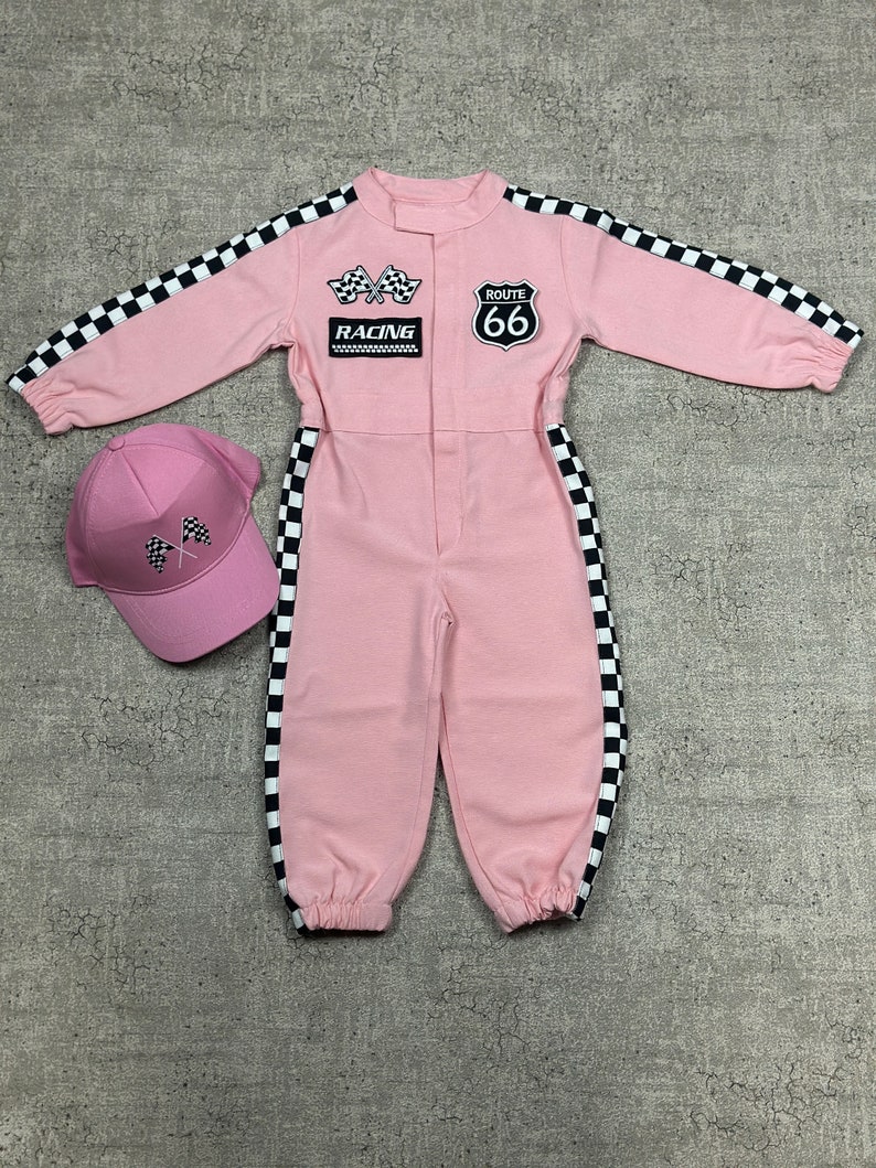 Personalized Pink Racer Long Sleeve Jumpsuit Two Fast Birthday Suit Baby Race Outfit Toddler Race Car Costume Halloween Costumes 画像 4