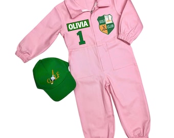 Pink Personalized Golf Jumpsuit for Girls, Kids Caddy Outfit, Hole in One Birthday Costume