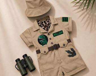 Toddler T-Rex Jumpsuit - Dinosaur Explorer Suit - Jurassic Costume for Halloween - Kids Safari Outfit