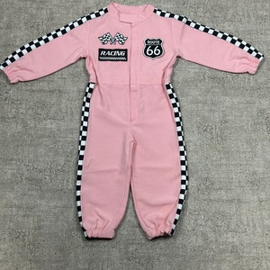 Personalized Pink Racer Long Sleeve Jumpsuit Two Fast Birthday Suit Baby Race Outfit Toddler Race Car Costume Halloween Costumes 画像 6