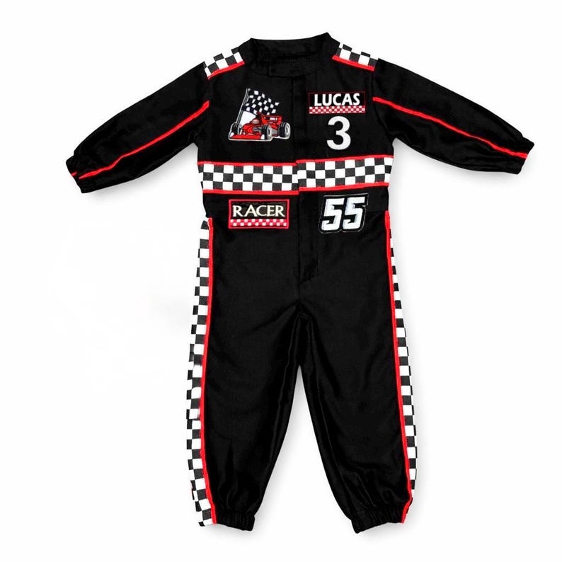 Traje de cumpleaños de Fast One - Traje de cumpleaños de coche de carreras para niños pequeños - Mono de carreras para niños - Traje de corredor negro imagen 11