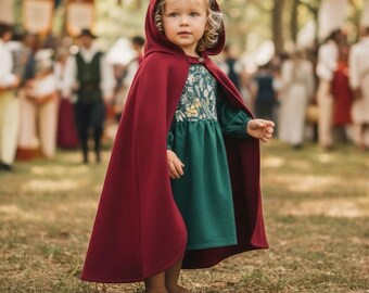 Medieval Woodland Girl Dress with Cloak, Ring Bearer Outfit, Toddler Ren Faire Dress