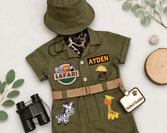 Personalized Safari Outfit for Toddler - Kids Safari Jumpsuit - Wild One Birthday Suit - Halloween Costume