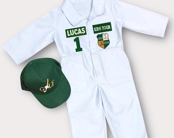 Personalized Golf Caddy Outfit for Kids - White Golf Suit for Baby - Golf Costume - Hole In One Birthday Theme