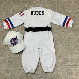 Personalized White Long Astronaut Kids Costume Space Baby Jumpsuit Toddler Space Themed Birthday Party Suit Astronaut Themed Outfit image 2