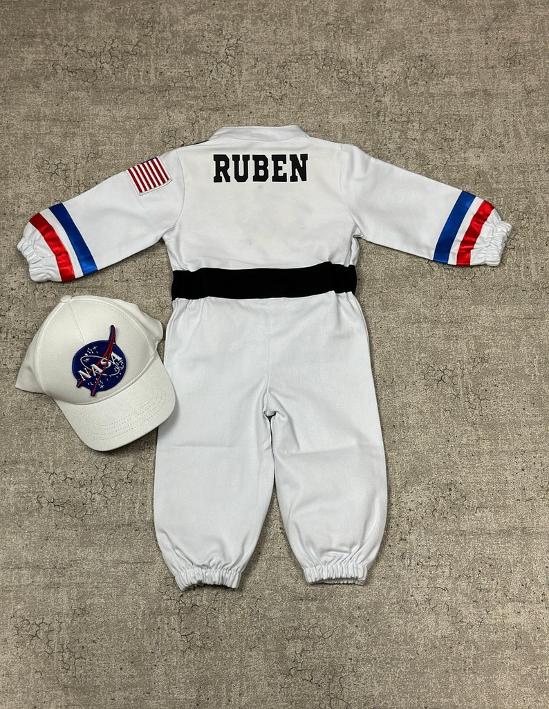 Personalized White Long Astronaut Kids Costume Space Baby Jumpsuit Toddler Space Themed Birthday Party Suit Astronaut Themed Outfit image 2