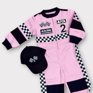 Personalized Pink Racer Suit - Two Fast Birthday Race Outfit - Fast One Car Suit - Kids Racing Jumpsuit - Race Car Driver Costume