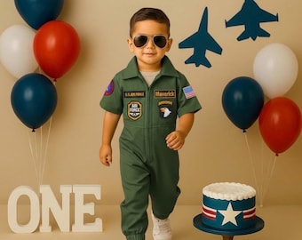 Mono de piloto de la Fuerza Aérea para niños – Traje de vuelo personalizado – El mejor atuendo de cumpleaños – Disfraz de Halloween