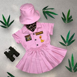 Personalized Pink Safari Shirt and Skirt - Baby Safari Outfit - Toddler Safari Dress - Baby Girl Gift - Halloween Costume