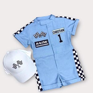 Personalized Blue Racer Suit - Fast One Birthday - Kids Racing Jumpsuit - Toddler Race Car Outfit - Halloween Costume