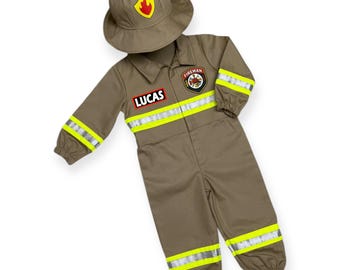 Kids Firefighter Costume – Fireman Outfit & Hat – Halloween Birthday Dress Up – Toddler Fire Dept Suit – 1st Birthday Gift