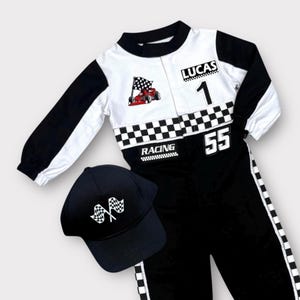 Personalized Named Black Racer Outfit - Toddler Race Car Costume - Halloween Kids Costume - Fast One Birthday Suit - 1st Birthday Gift