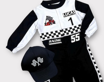 Personalized Named Black Racer Outfit - Toddler Race Car Costume - Halloween Kids Costume - Fast One Birthday Suit - 1st Birthday Gift