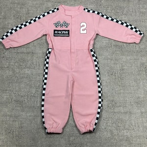 Personalized Pink Racer Long Sleeve Jumpsuit Two Fast Birthday Suit Baby Race Outfit Toddler Race Car Costume Halloween Costumes 画像 5