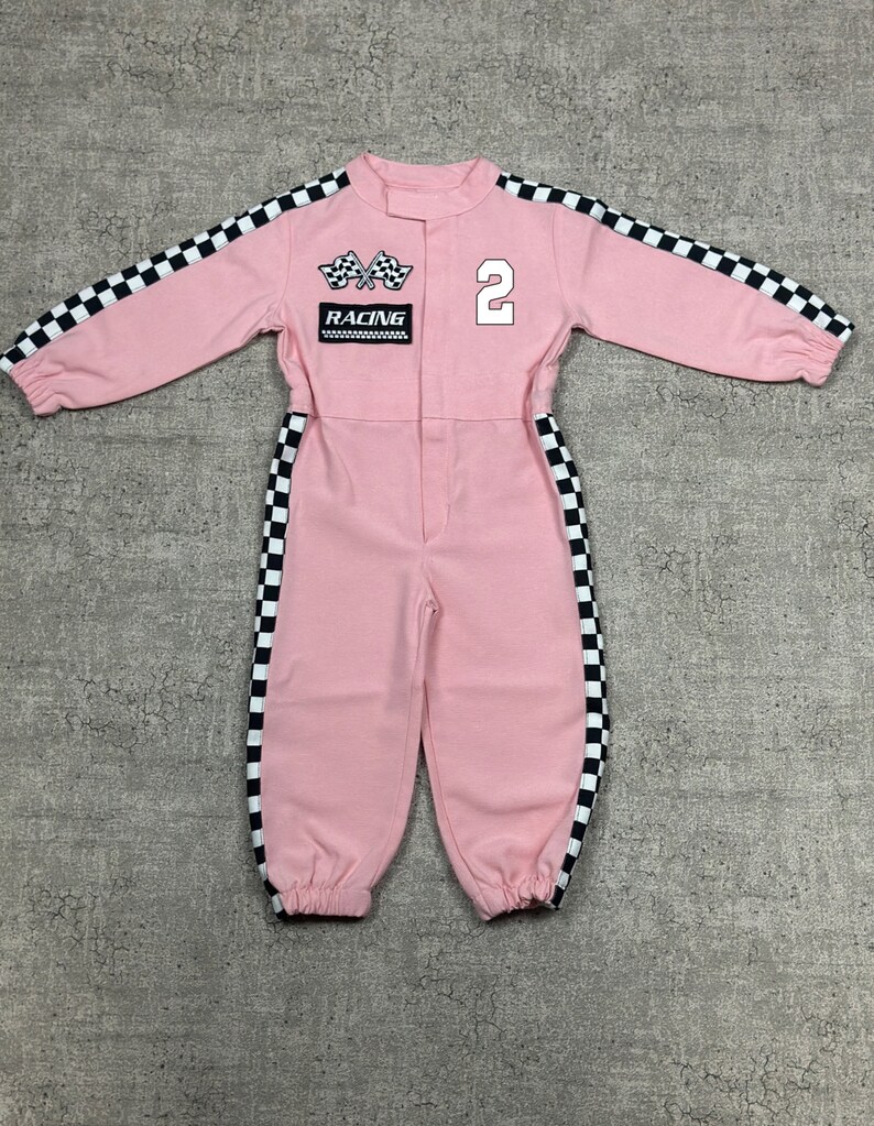 Personalized Pink Racer Long Sleeve Jumpsuit Two Fast Birthday Suit Baby Race Outfit Toddler Race Car Costume Halloween Costumes 画像 5