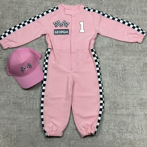 Personalized Pink Racer Long Sleeve Jumpsuit Two Fast Birthday Suit Baby Race Outfit Toddler Race Car Costume Halloween Costumes 画像 8