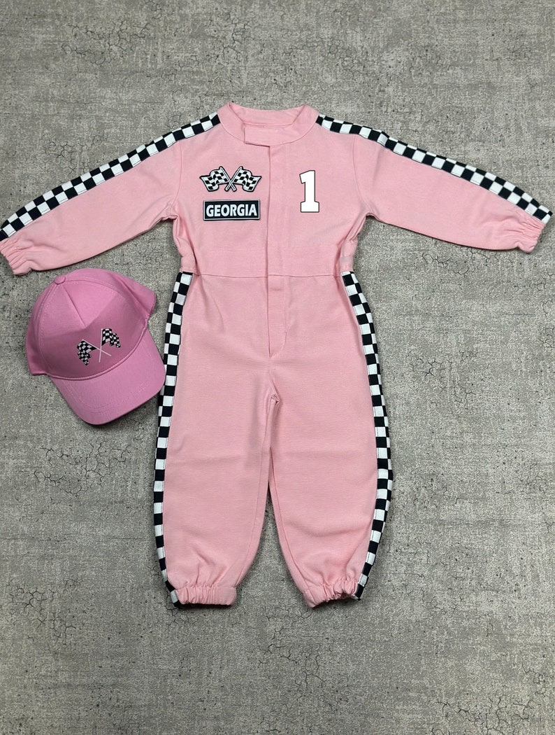 Personalized Pink Racer Long Sleeve Jumpsuit Two Fast Birthday Suit Baby Race Outfit Toddler Race Car Costume Halloween Costumes 画像 8