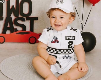 Personalized Race Car Birthday Toddler Costume – Fast One Birthday Suit – Kids Racing Jumpsuit