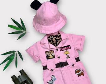 Personalisiertes Rosa Safari Outfit für Baby & Kleinkind - Wild One Birthday Safari Kostüm