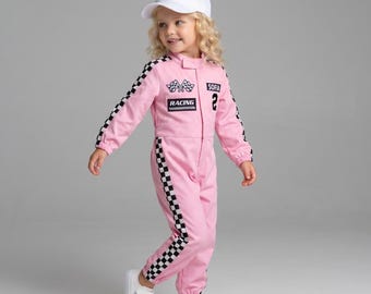 Fast One Birthday Suit - Race Car Birthday Toddler Costume - Kids Racing Jumpsuit - Pink Racer Outfit