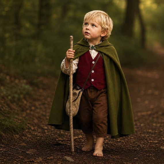 Toddler Medieval Suit for Boys - Ring Bearer Baby Outfit - Green Cloak - Halloween and Ren Faire Costume