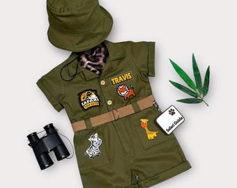 Personalized Safari Outfit for Toddler - Kids Safari Jumpsuit - Wild One Birthday Suit - Halloween Costume