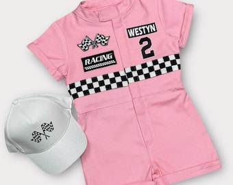 Personalized Pink Racer Suit – Two Fast Birthday Race Outfit – Fast One Car Suit – Kids Racing Jumpsuit – Race Car Driver Costume
