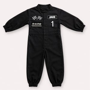 Gepersonaliseerde zwarte raceoutfit - coureurskostuum - Fast One Birthday-kostuum afbeelding 4