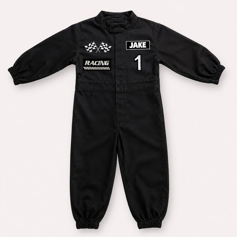 Gepersonaliseerde zwarte raceoutfit - coureurskostuum - Fast One Birthday-kostuum afbeelding 4