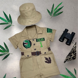 Personalized Dinosaur Safari Outfit - Two Rex Birthday Party Suit - Junior Dinosaur Explorer Costume - Halloween Safari Costume