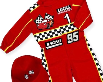Completo da compleanno Fast One - Costume da corsa per bambini - Tuta da corsa per bambini - Completo da pilota rosso
