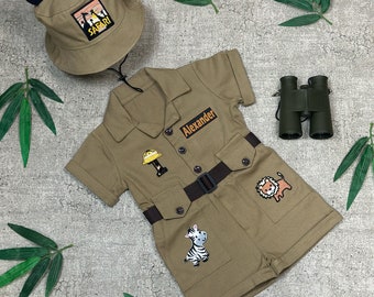 Traje de Safari personalizado para bebé- Sombrero de Safari Disfraz de Mickey Mouse para niños pequeños 12-24-36 meses Disfraces de Halloween para niños pequeños Safari